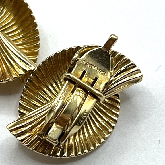 14 KT CARTIER Vintage CARTIER 14K Yellow Gold Fan Style Clip on Earrings Luxury - Picture 5 of 11